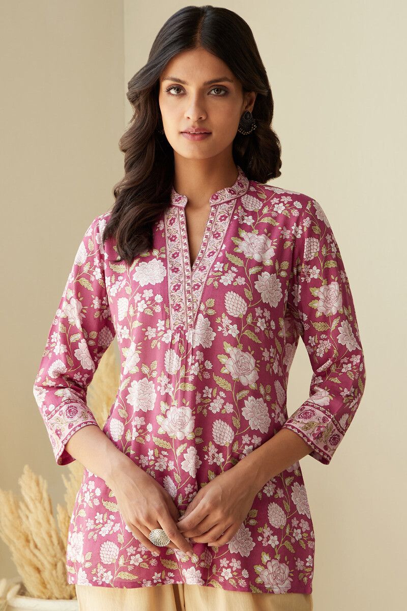 Pink Hand Printed Viscose Top
