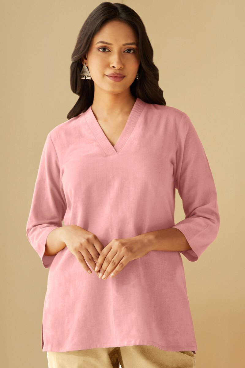 Rose Pink Handcrafted Cotton Linen Top