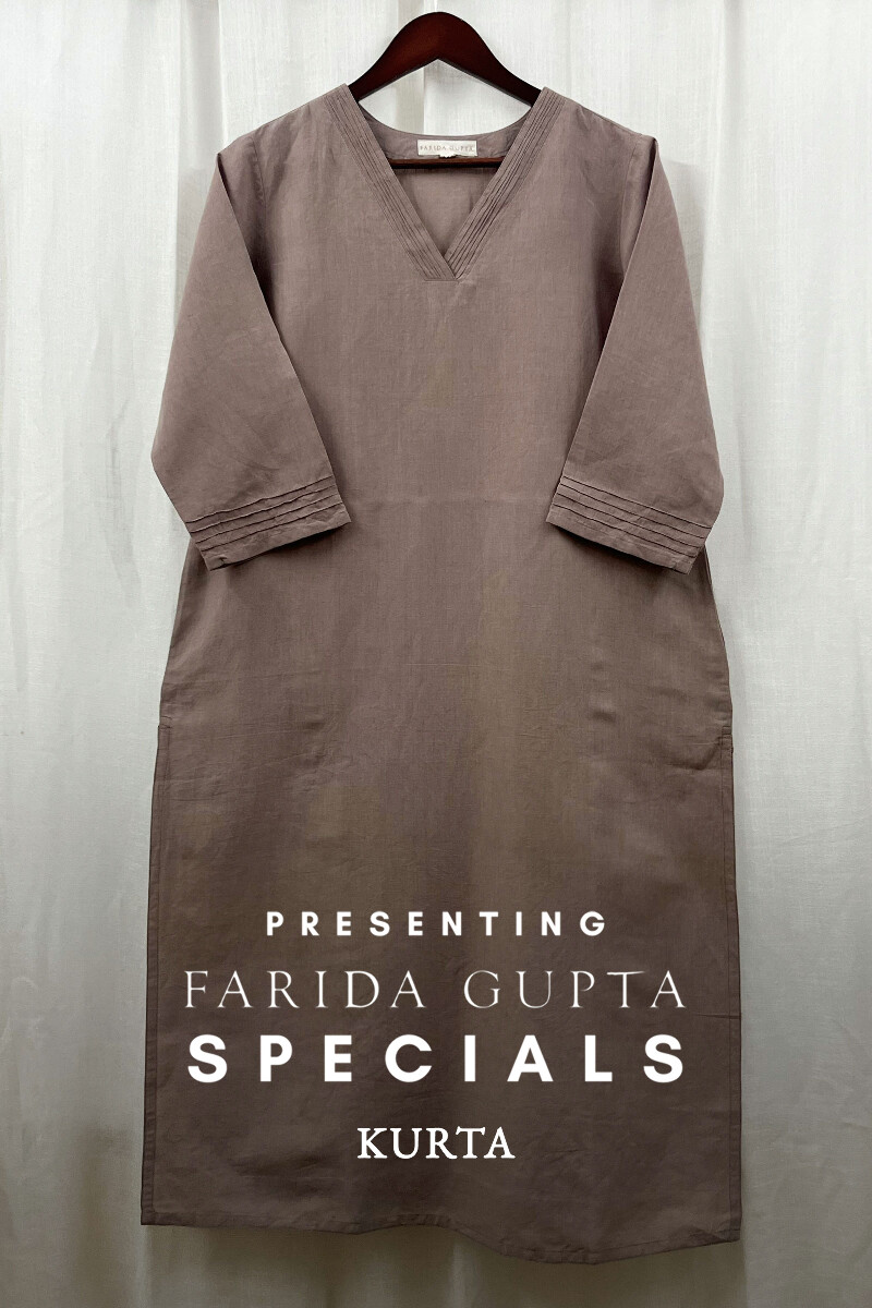 Light Brown Handcrafted Straight Cotton Linen Kurta