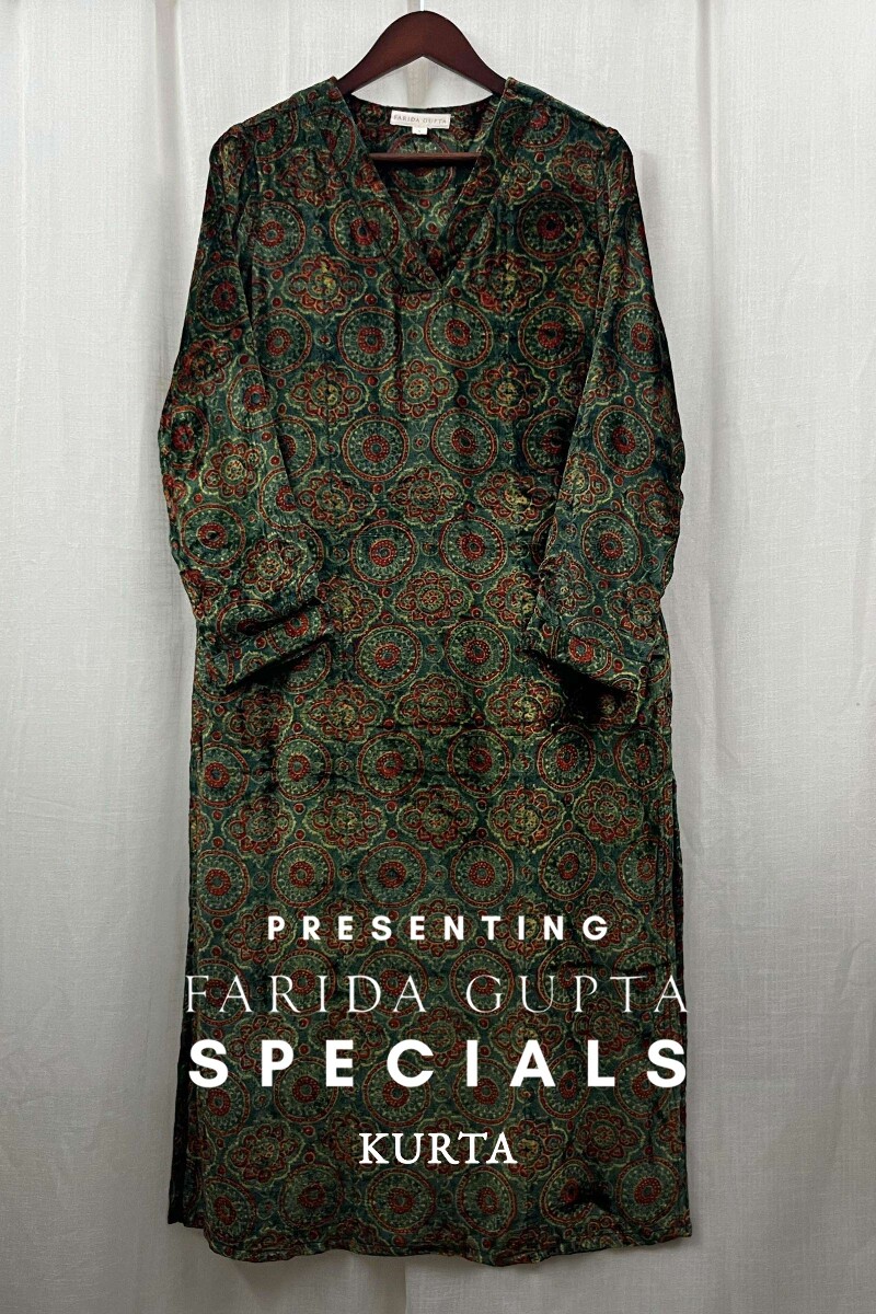 Ajrak Hand Block-Printed Straight Velvet Kurta
