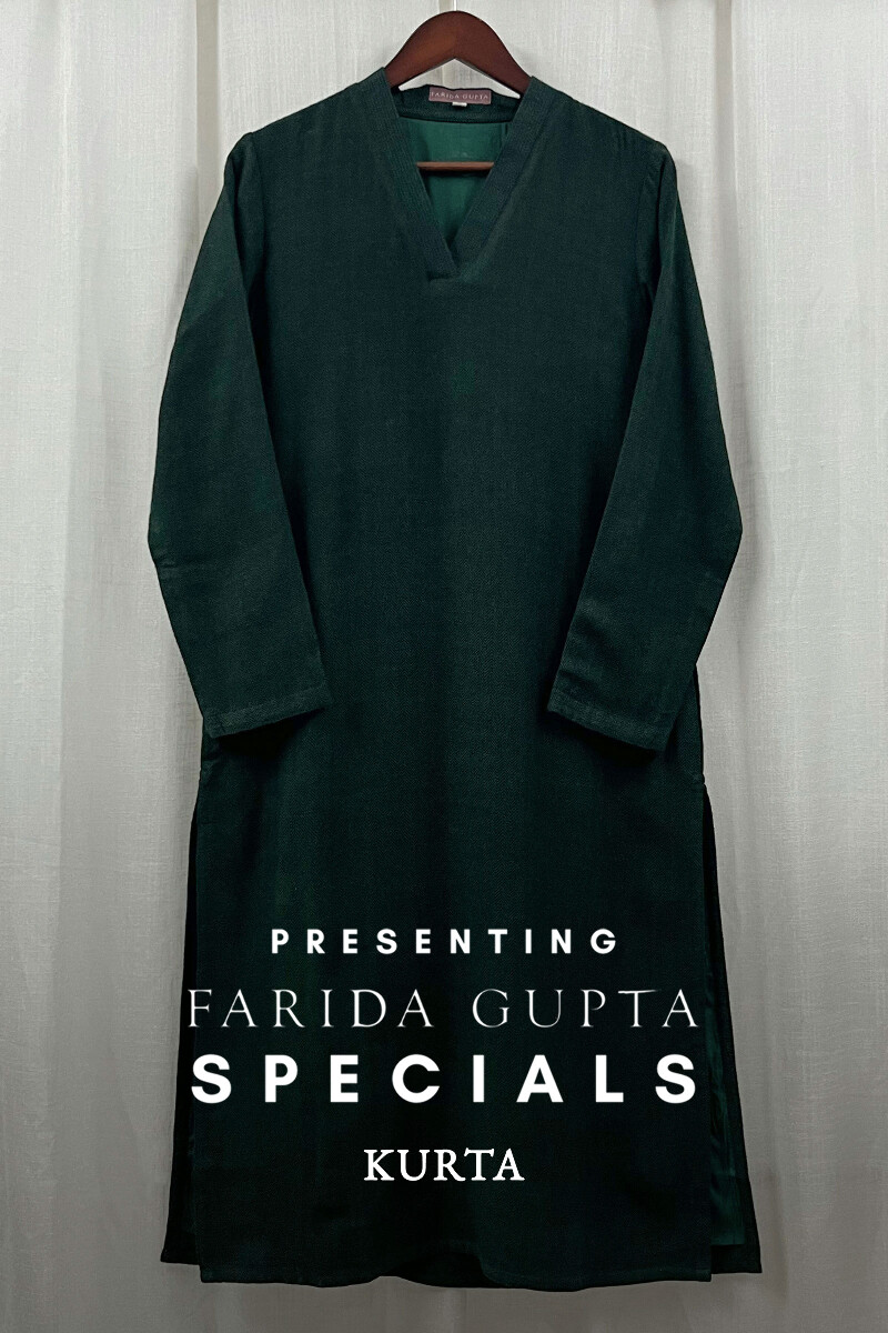 Green Handcrafted Straight Faux Wool Kurta