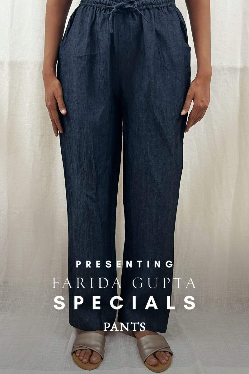 Navy Blue Handcrafted Pure Linen Pants