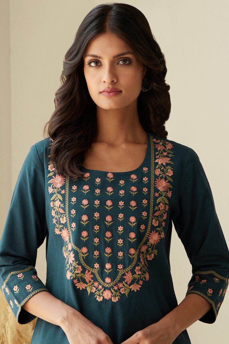 Indigo Handcrafted Straight Cotton Linen Kurta