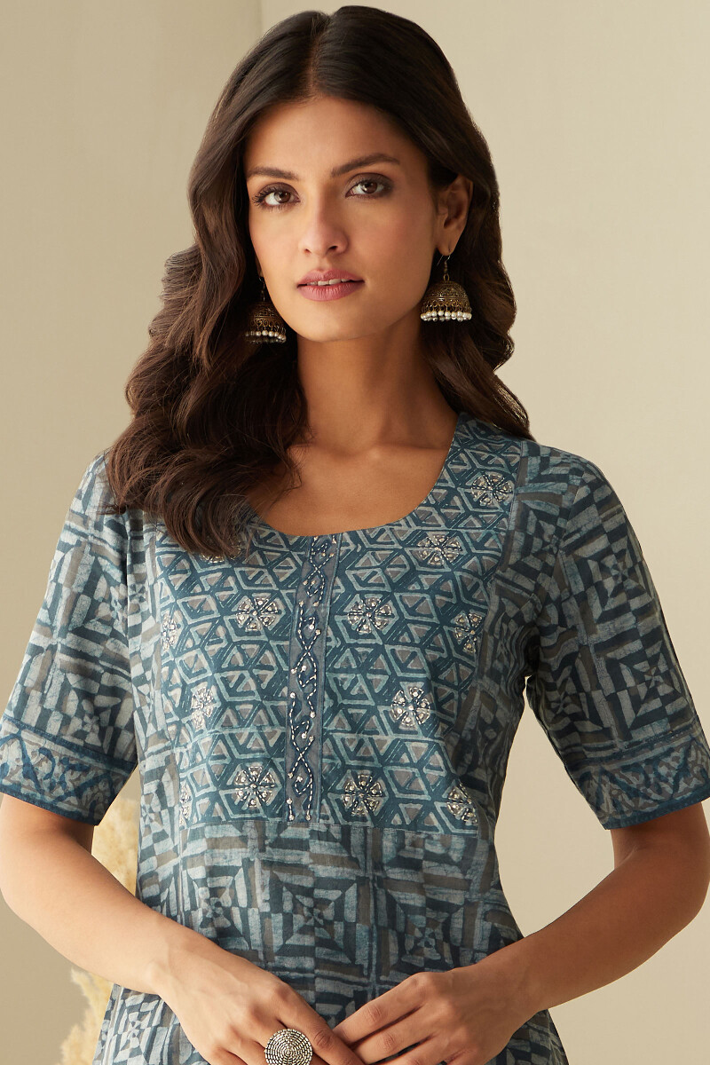 Akola Hand Block-Printed Straight Cotton Kurta