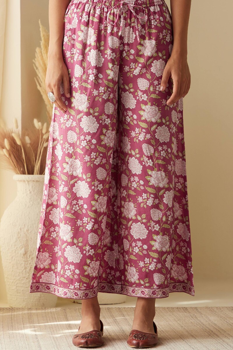 Pink Hand Printed Viscose Palazzo