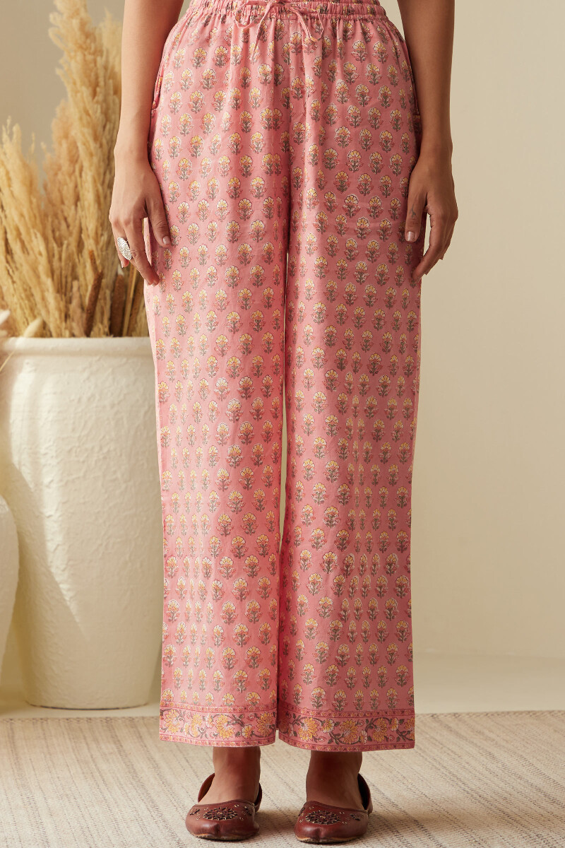 Peach Hand Block-Printed Cotton Farsi