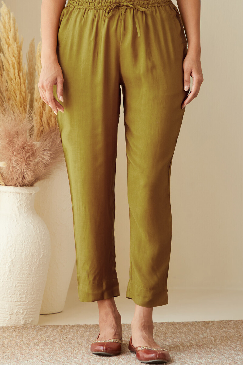 Mustard Handcrafted Viscose Narrow Pants