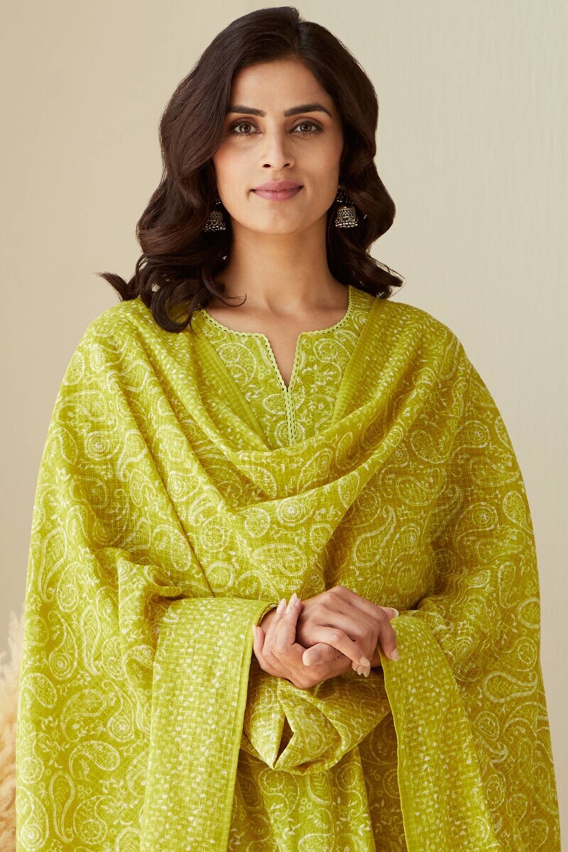 Green Hand Printed Kota Dupatta