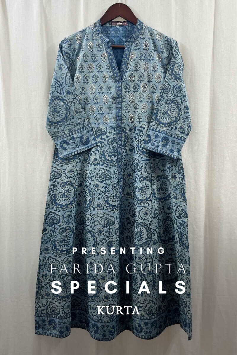 Akola Hand Block-Printed Anarkali Cotton Kurta