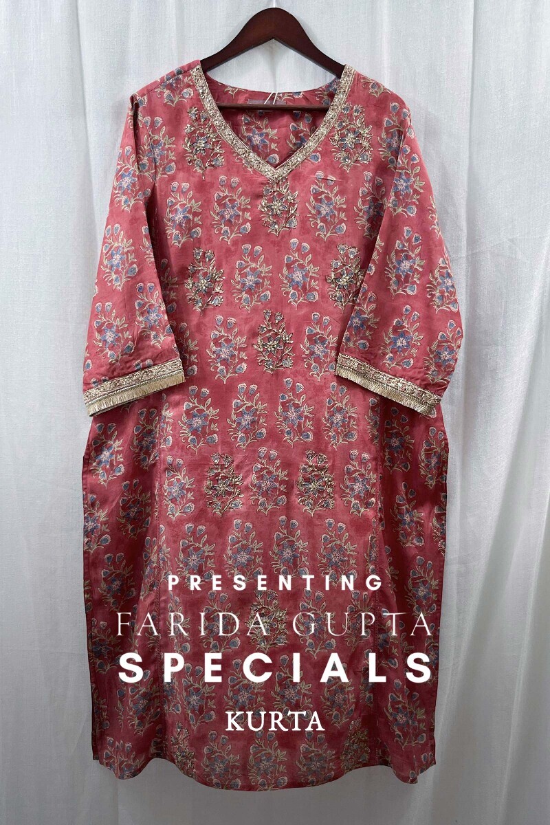 Pink Hand Block-Printed Straight Modal Kurta