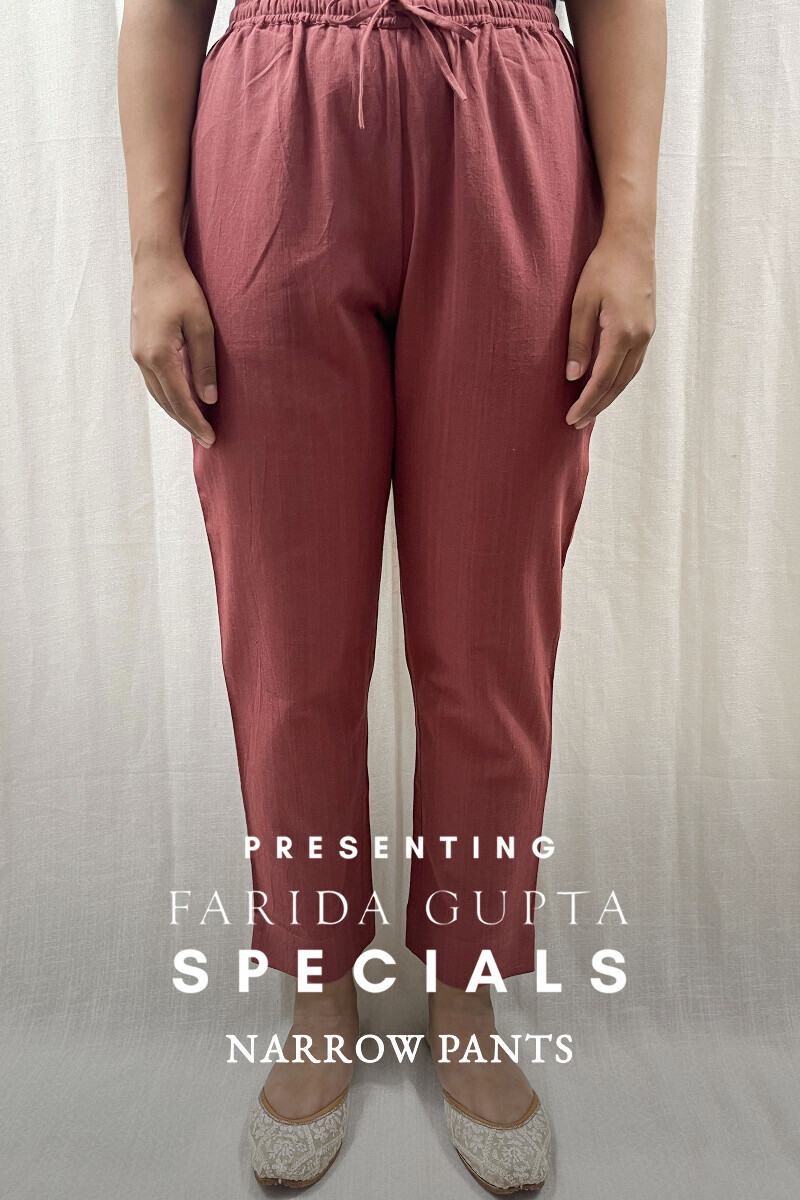 Turkish Rose Pink Handcrafted Cotton Flax Narrow Pants