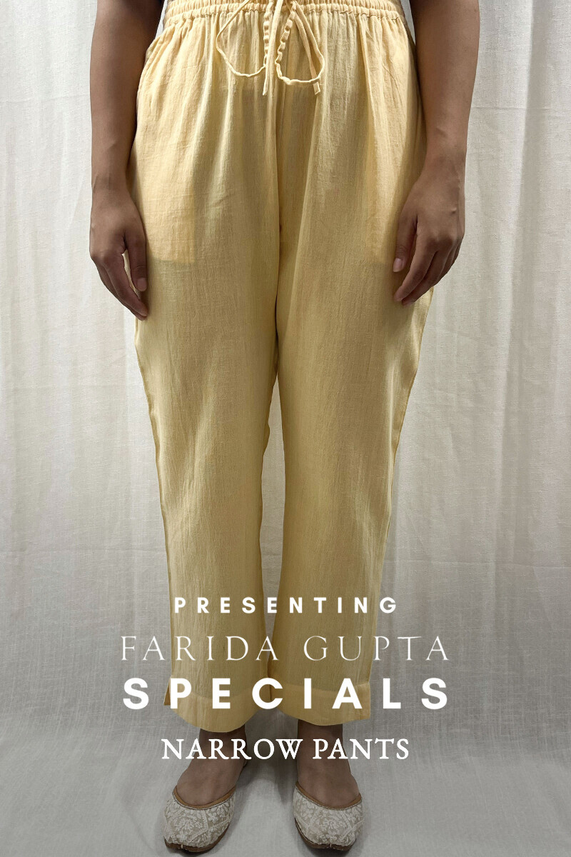 Yellow Handcrafted Cotton Flax Narrow Pants