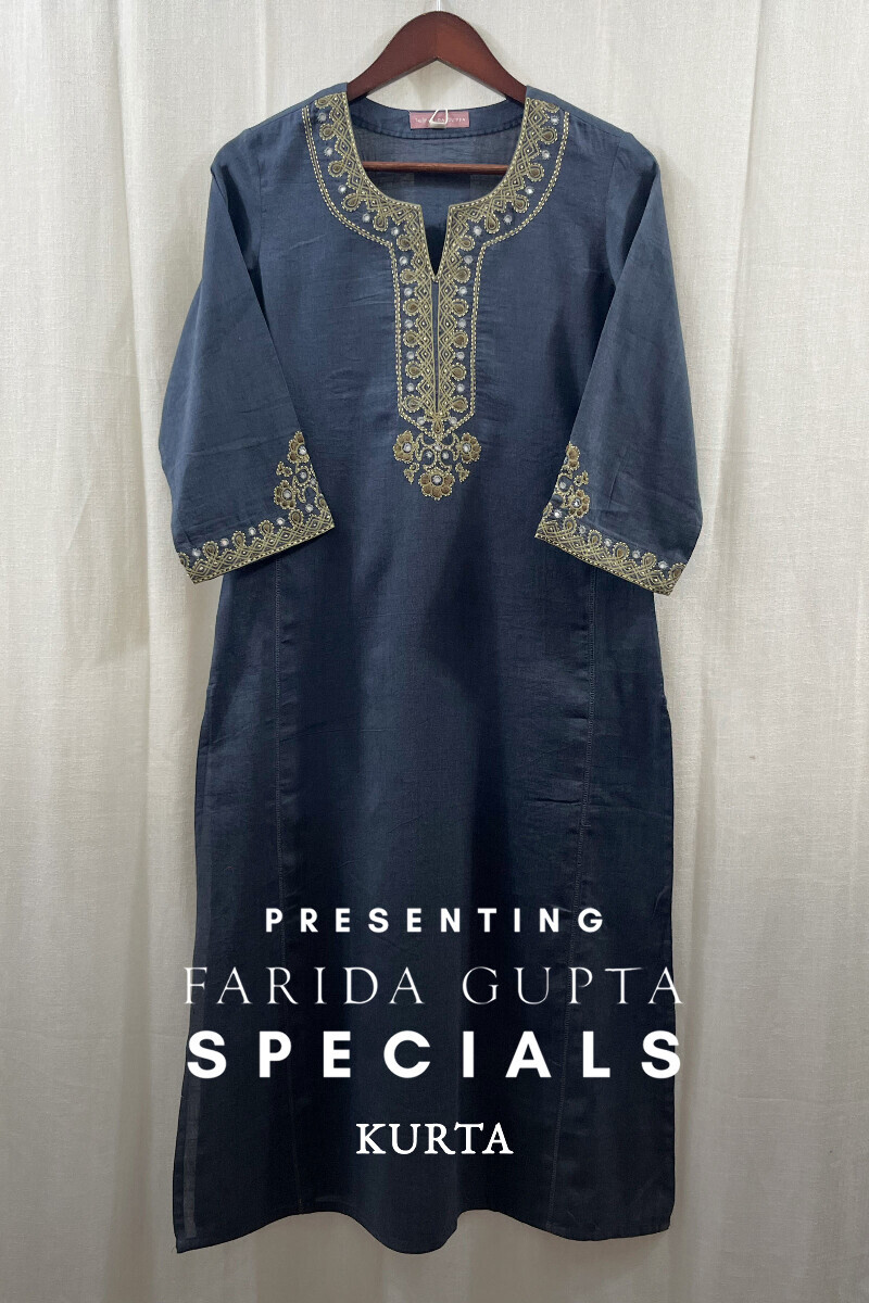 Blue Handcrafted Straight Handloom Cotton Kurta