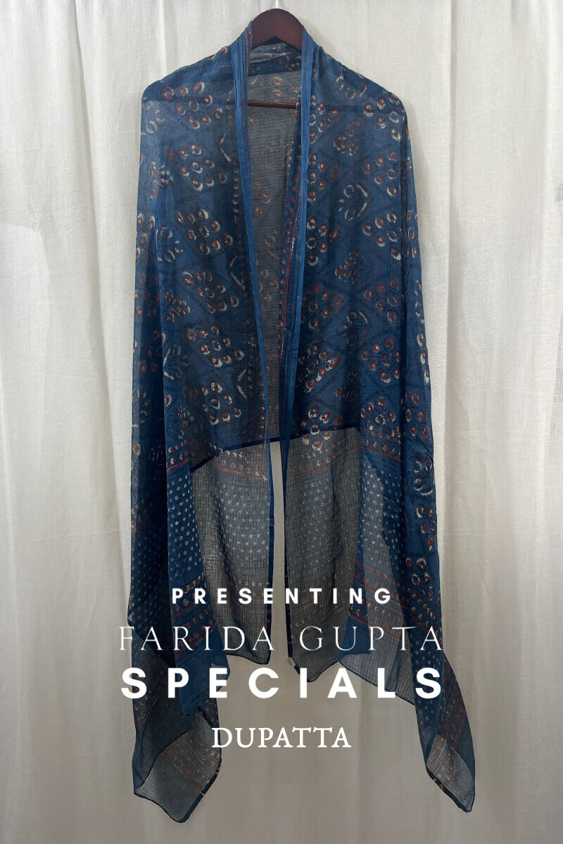 Blue Hand Block-Printed Kota Dupatta