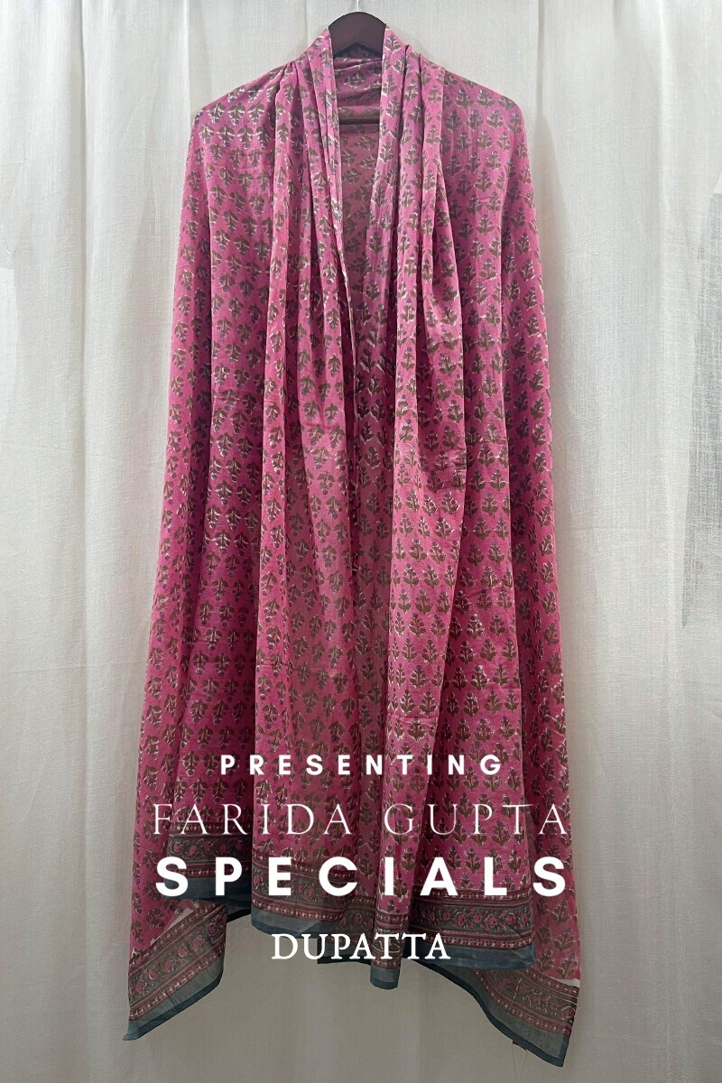 Pink Hand Block-Printed Cotton Mul Dupatta