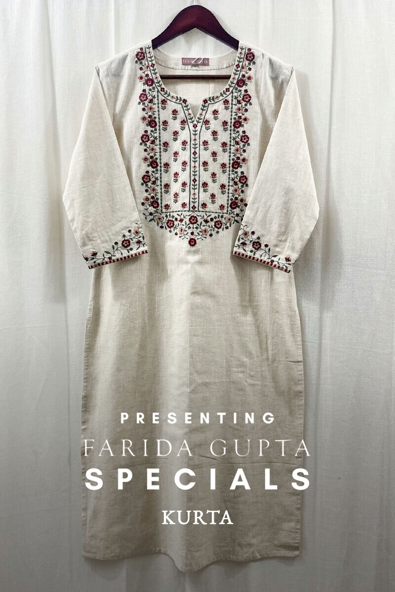 Beige Handcrafted Straight Cotton Slub Kurta