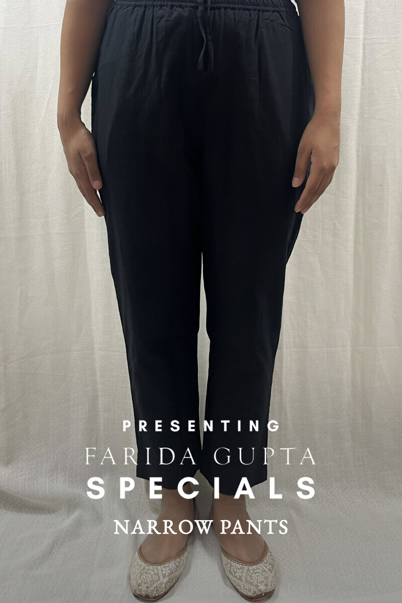 Black Handcrafted Cotton Flax Narrow Pants