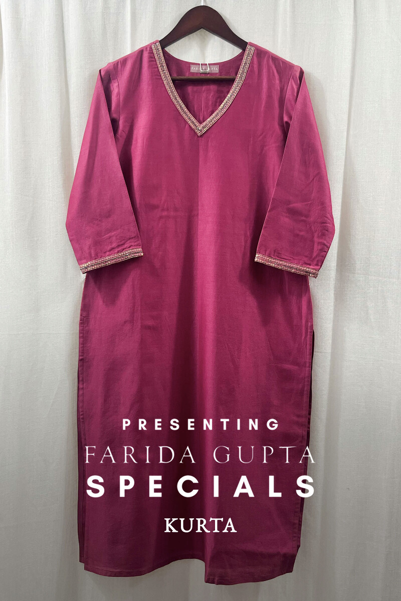 Pink Handcrafted Straight Chanderi Kurta