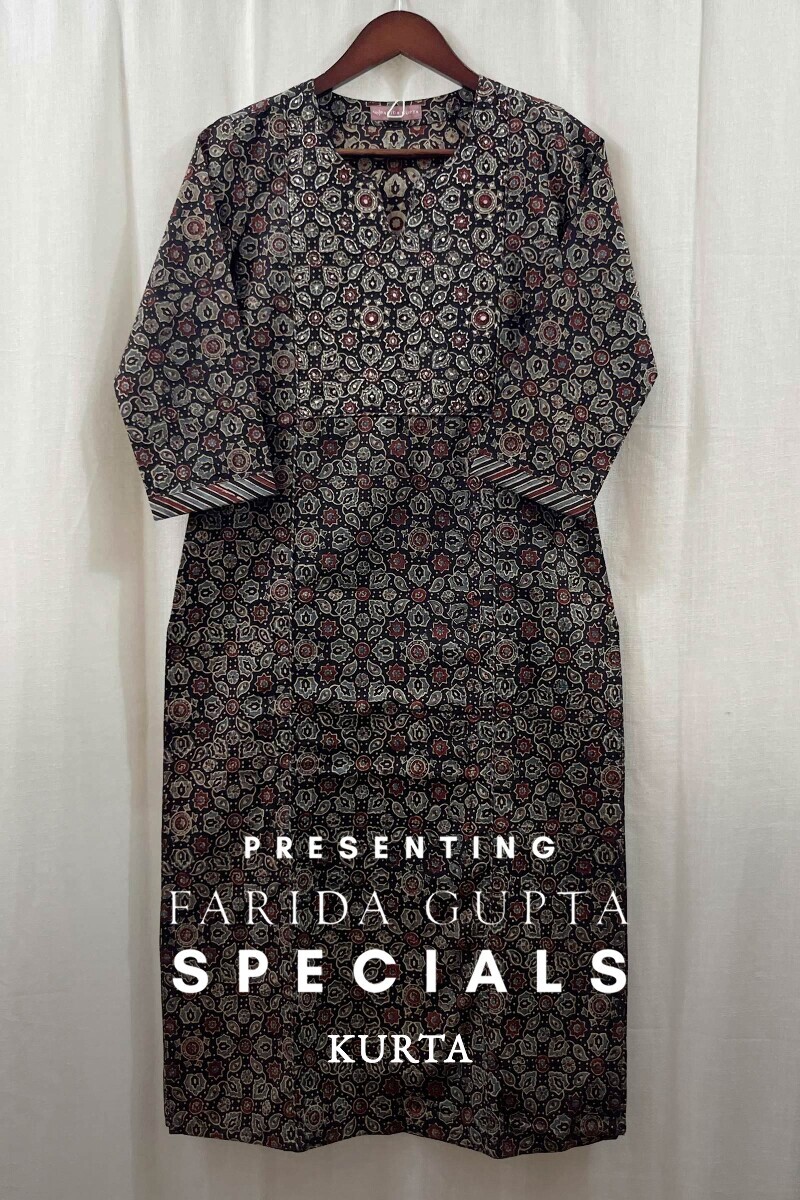 Ajrak Hand Block-Printed Straight Cotton Kurta