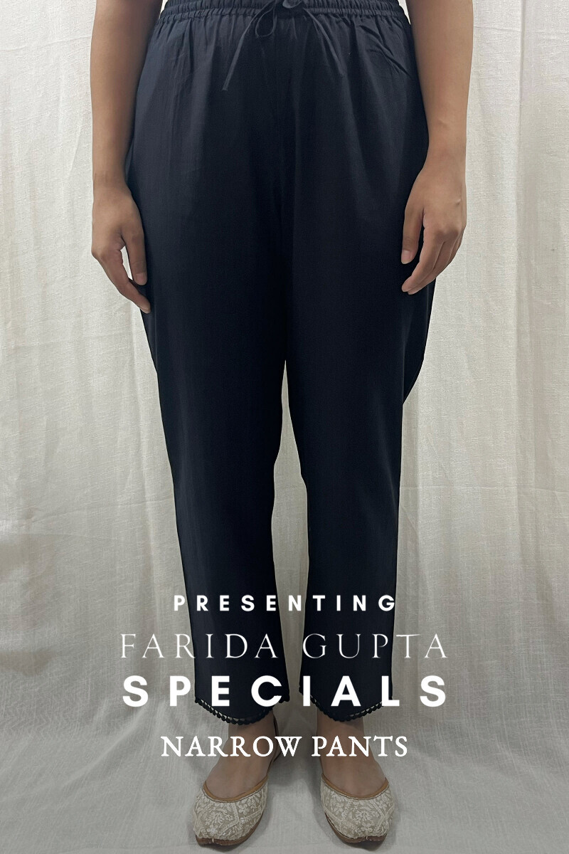 Black Handcrafted Cotton Narrow Pants