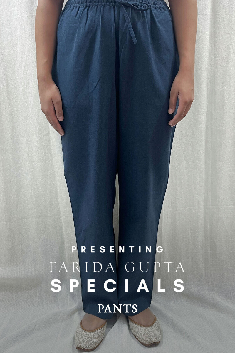Teal Handcrafted Cotton Flax Pants