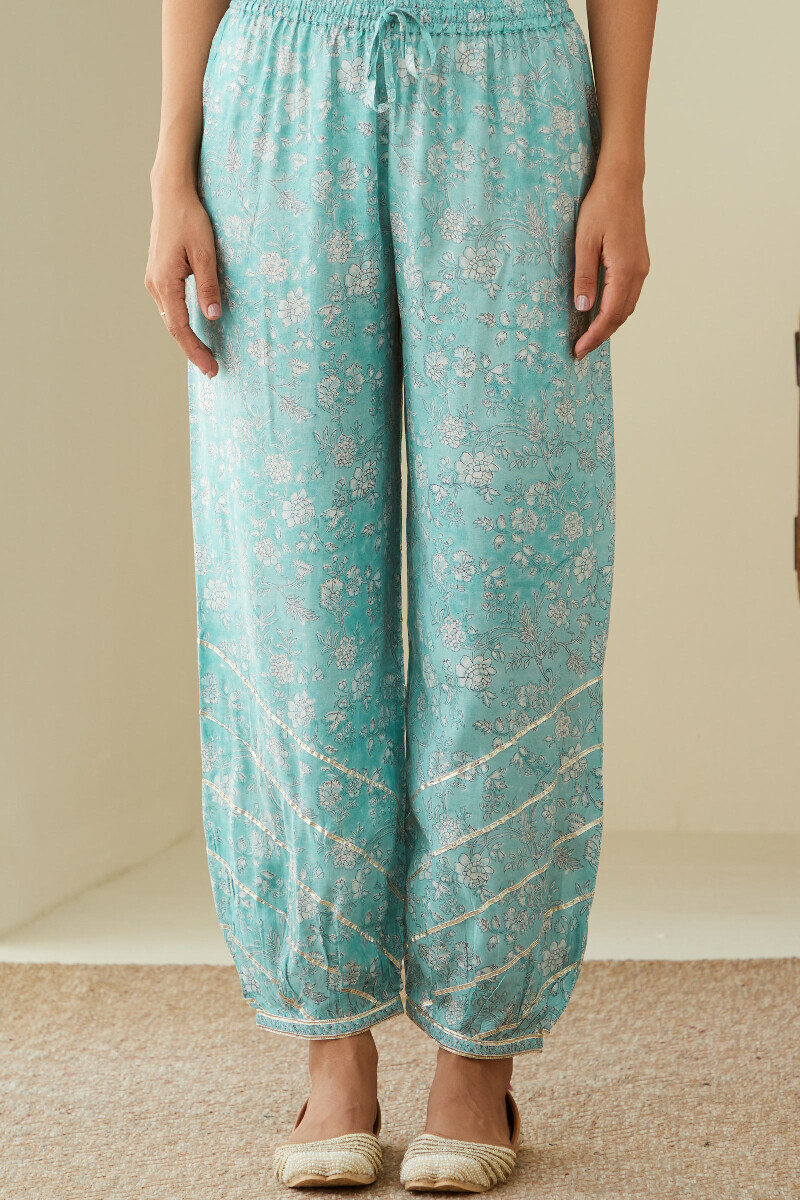 Blue Hand Block-Printed Viscose Izhaar Pants