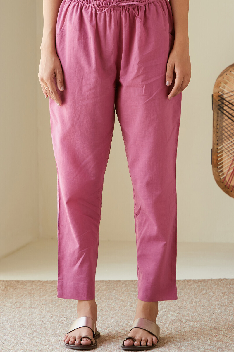 Pink Handcrafted Cotton Slub Narrow Pants
