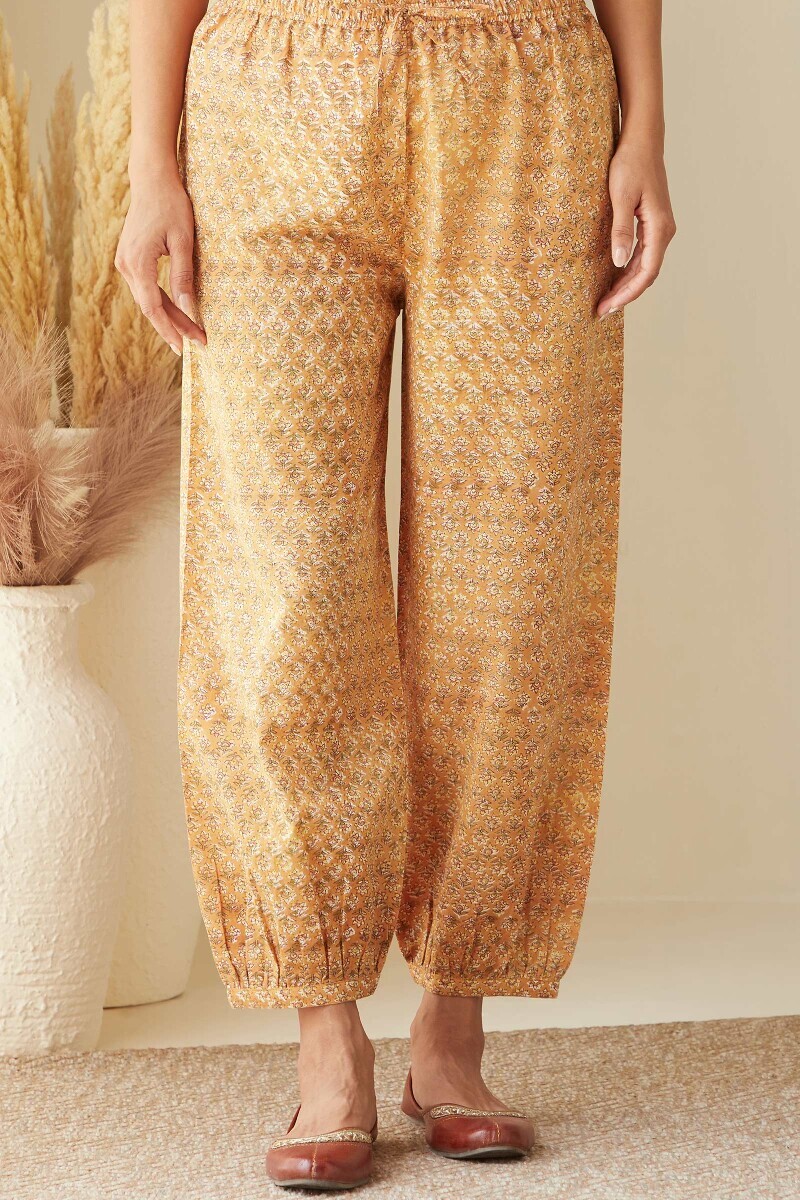 Orange Hand Block-Printed Cotton Slub Izhaar Pants