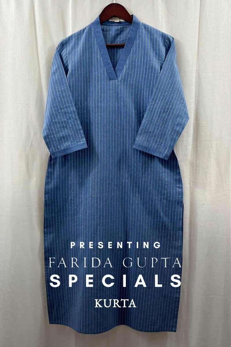 Blue Handcrafted Straight Handloom Cotton Kurta