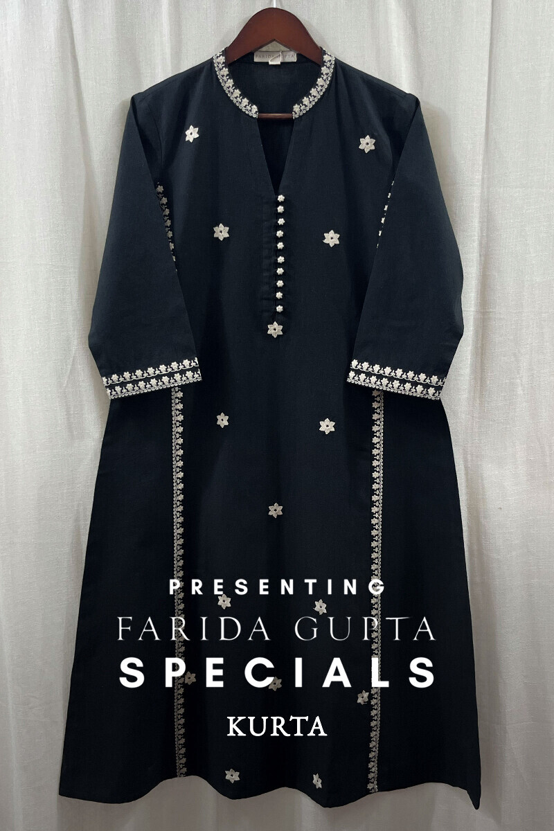 Black Handcrafted Straight Cotton Flax Kurta