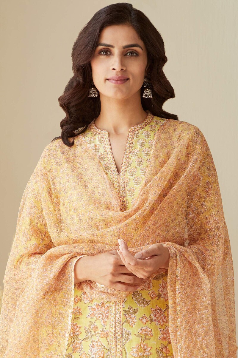 Orange Hand Block-Printed Kota Dupatta