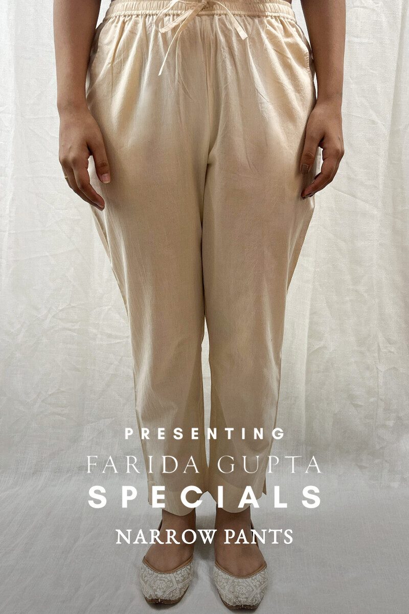 Beige Handcrafted Cotton Narrow Pants