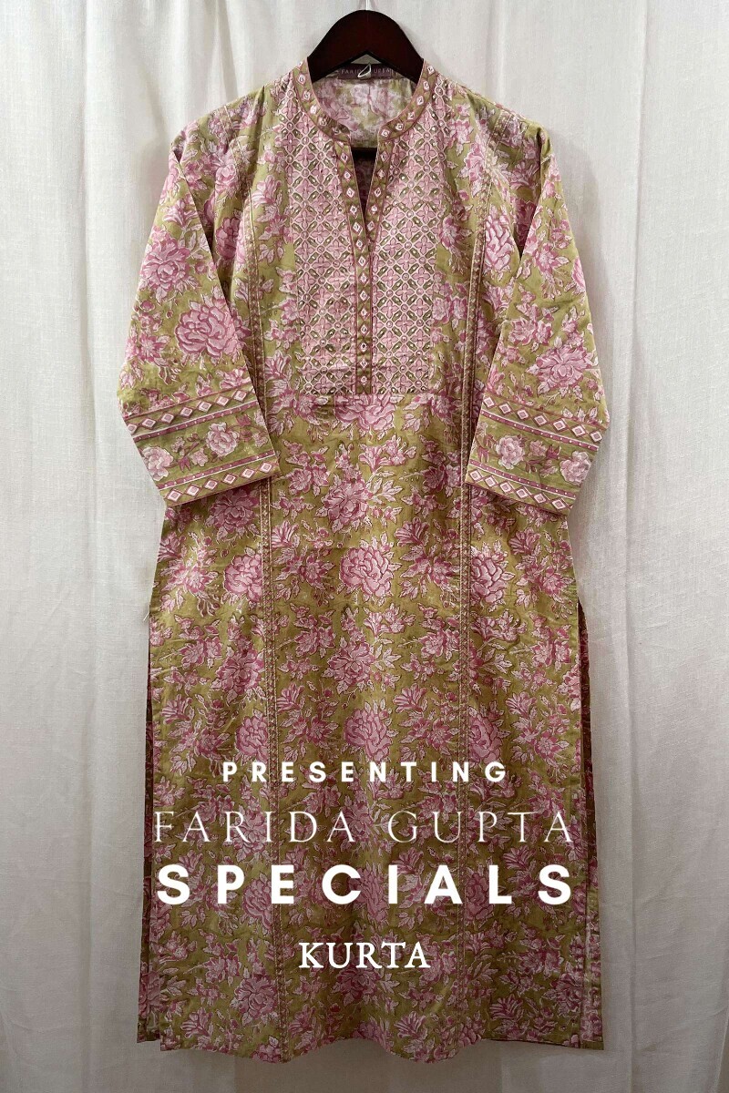 Green Hand Block-Printed Straight Cotton Kurta