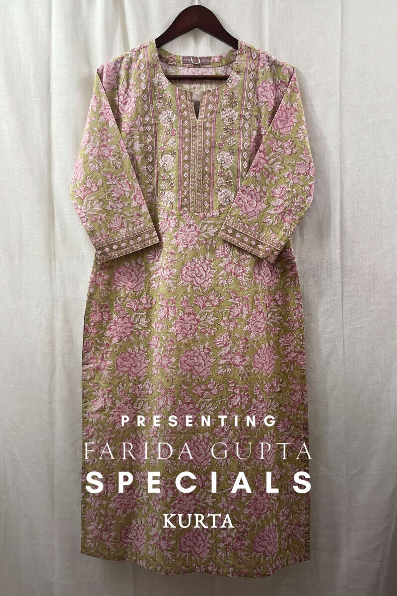 Green Hand Block-Printed Straight Cotton Kurta