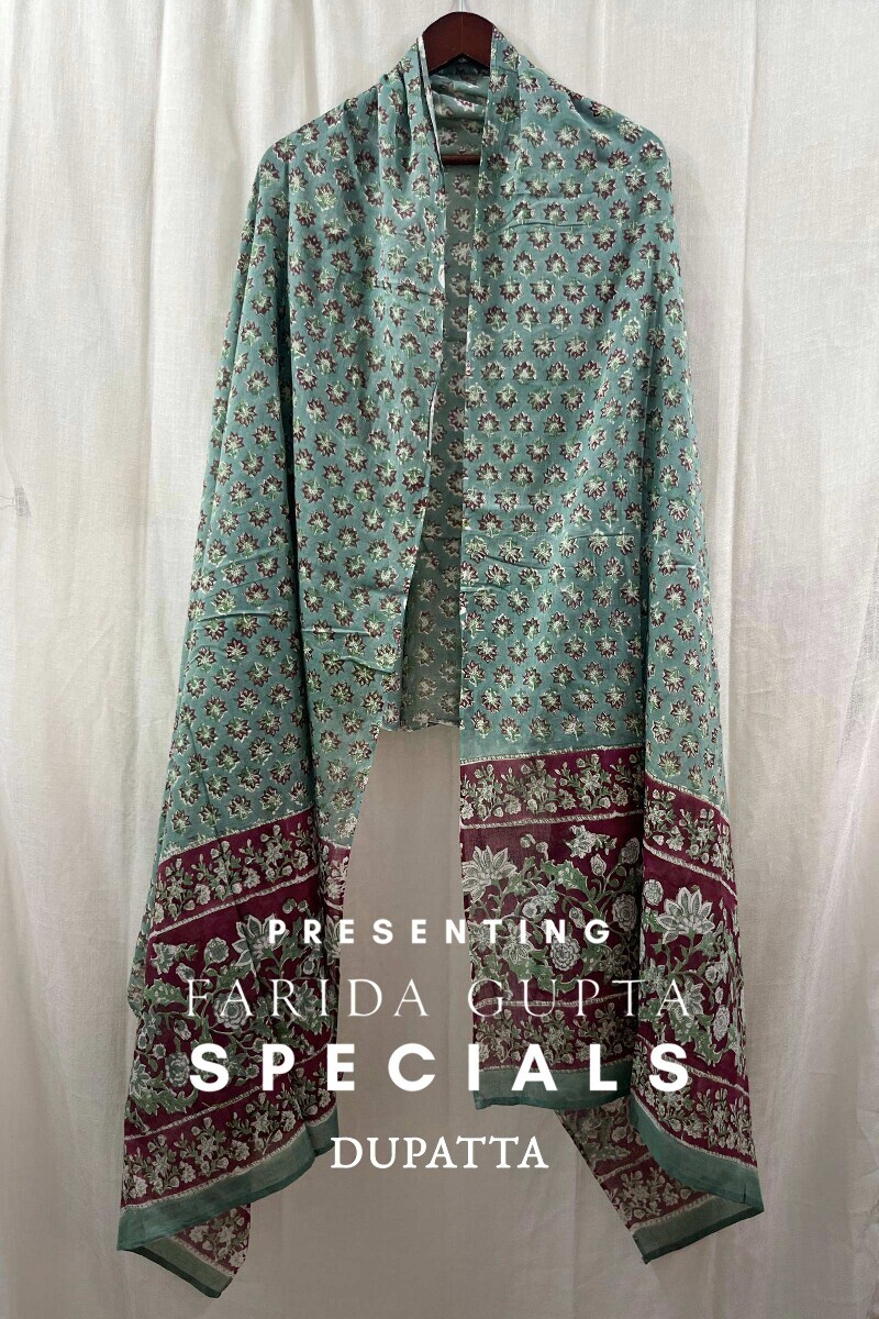 Green Hand Block-Printed Cotton Mul Dupatta