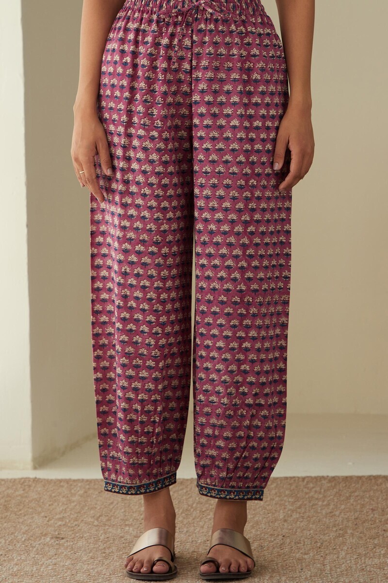 Pink Hand Block-Printed Cotton Izhaar Pants