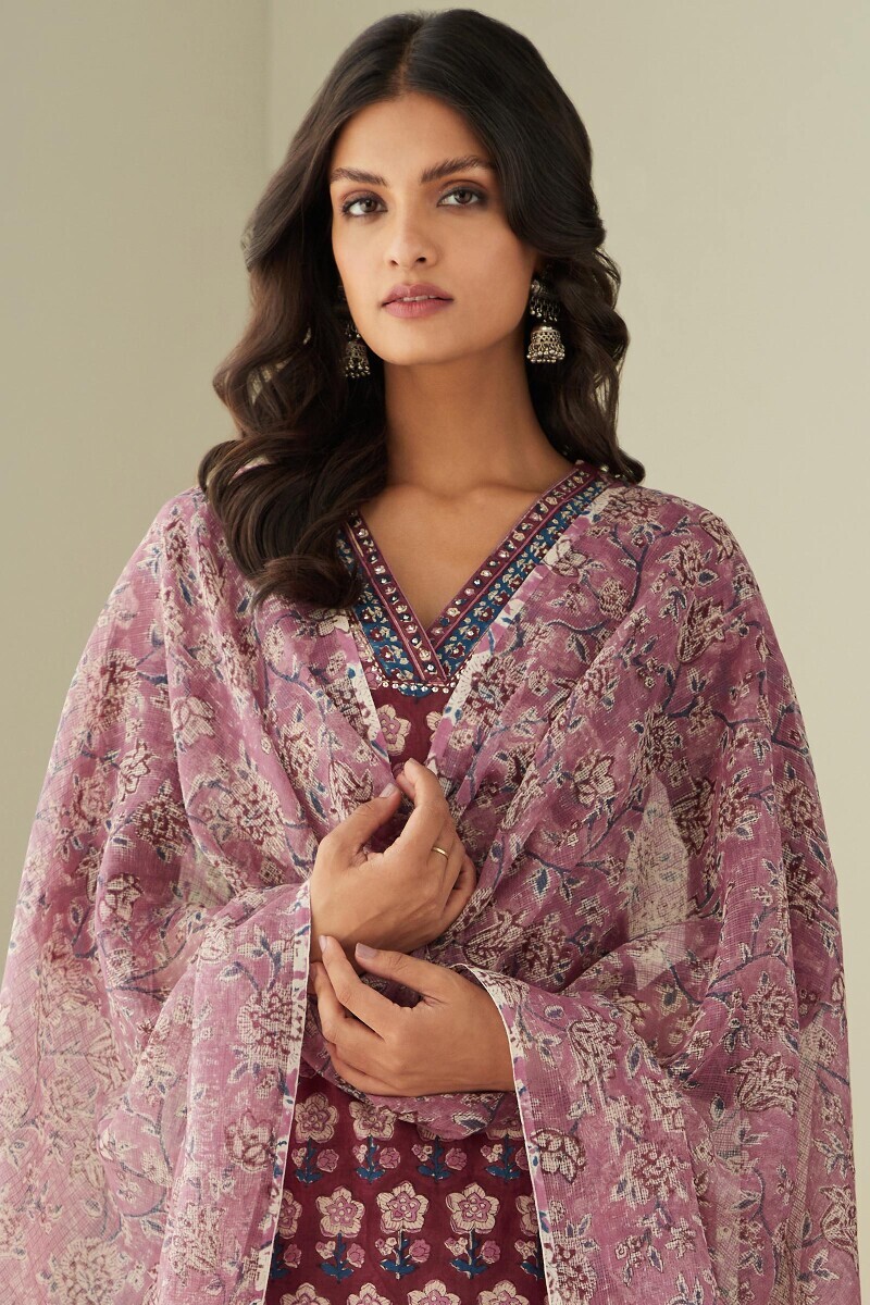 Pink Hand Block-Printed Kota Dupatta