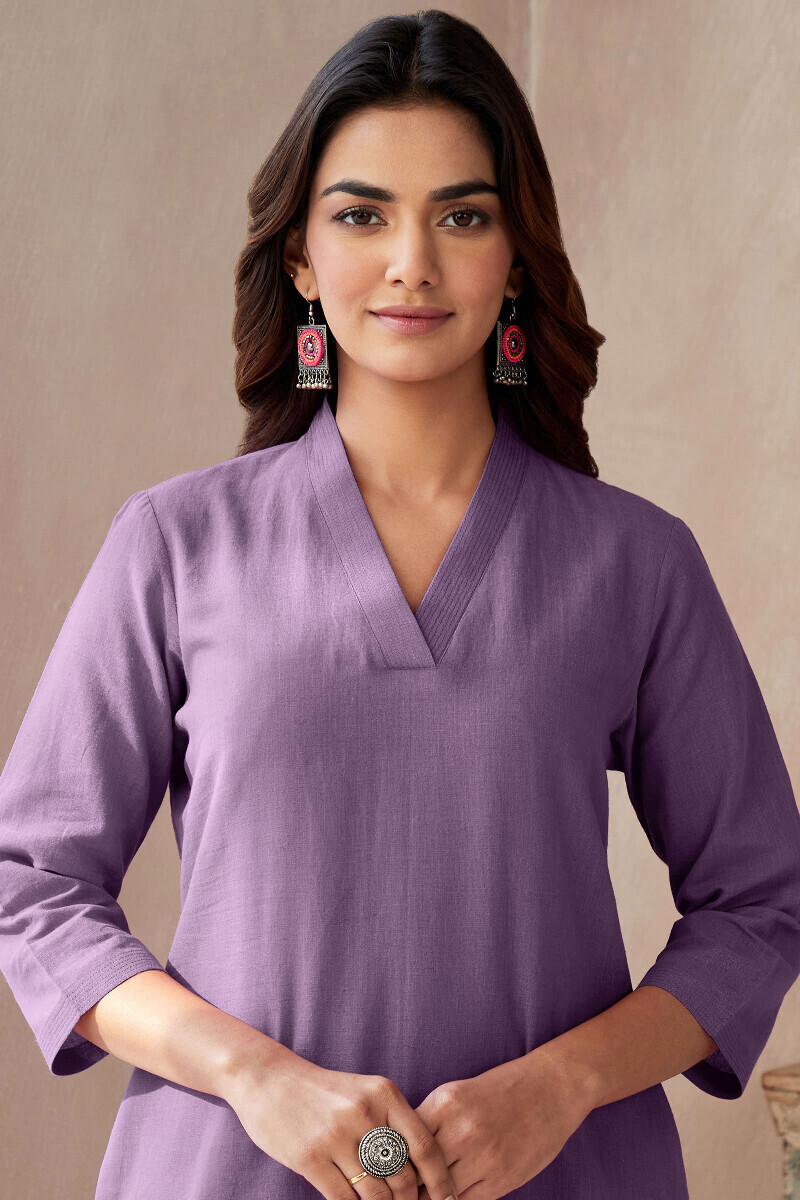 Purple Handcrafted Straight Cotton Flax Kurta