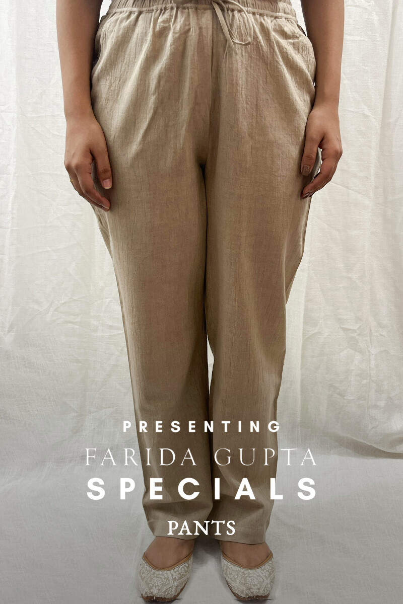 Beige Handcrafted Cotton Flax Pants