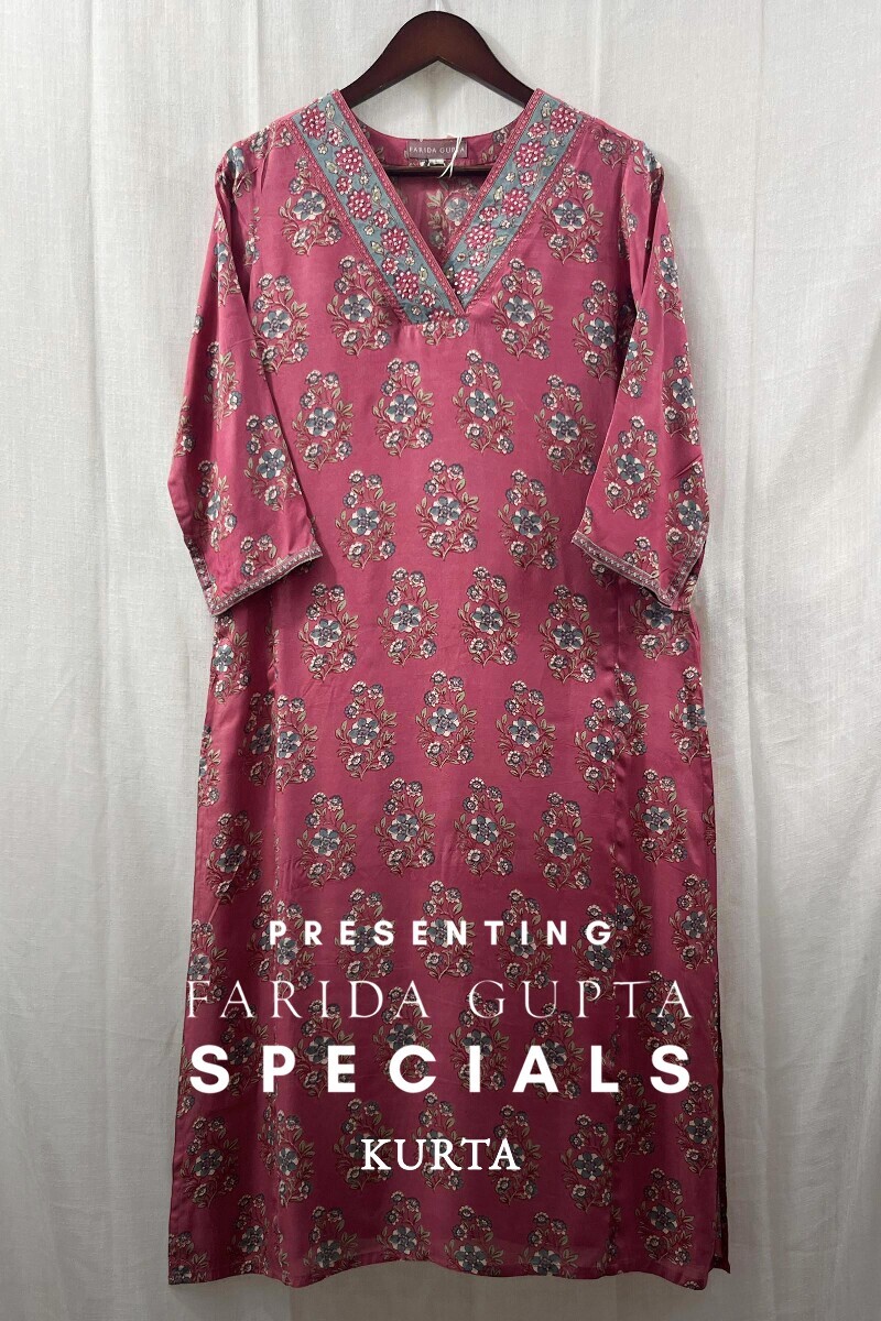 Pink Hand Printed Straight Modal Kurta