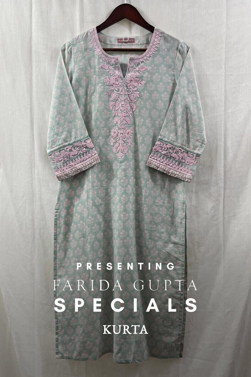 Green Hand Block-Printed Straight Cotton Kurta