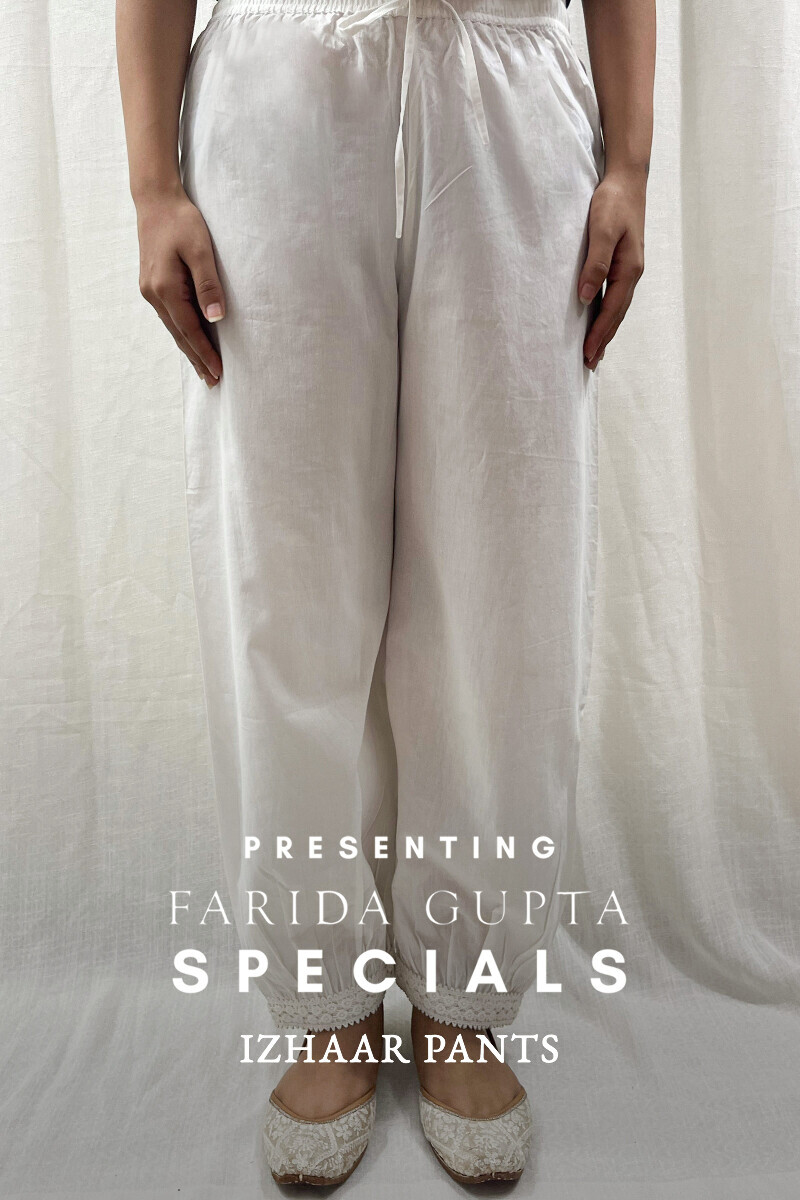 White Handcrafted Cotton Izhaar Pants