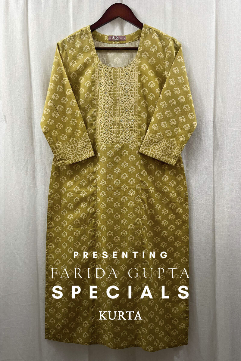 Green Printed Straight Cotton Kurta