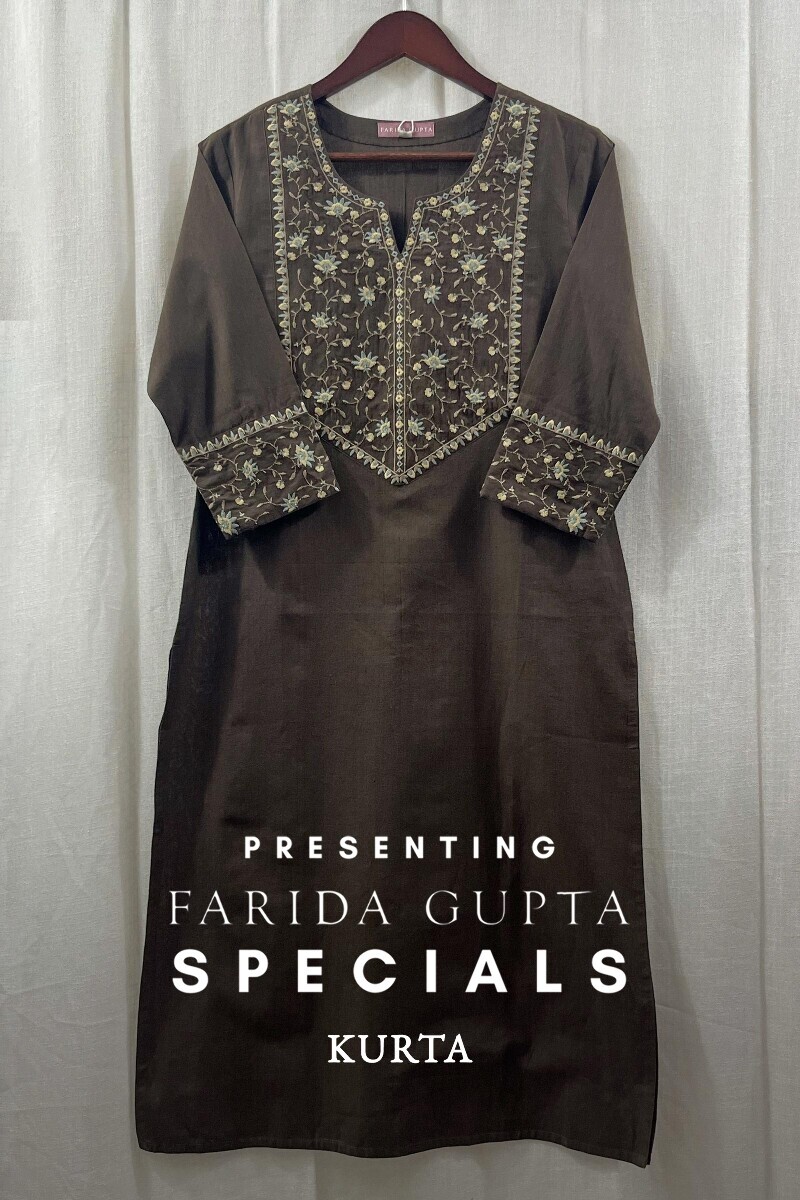 Dark Brown Handcrafted Straight Cotton Flax Kurta