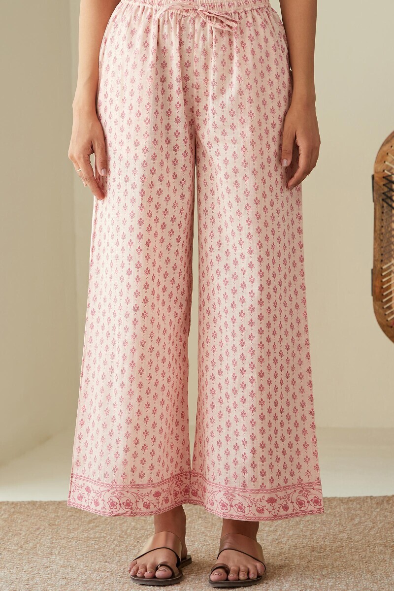 Pink Hand Printed Cotton Slub Farsi