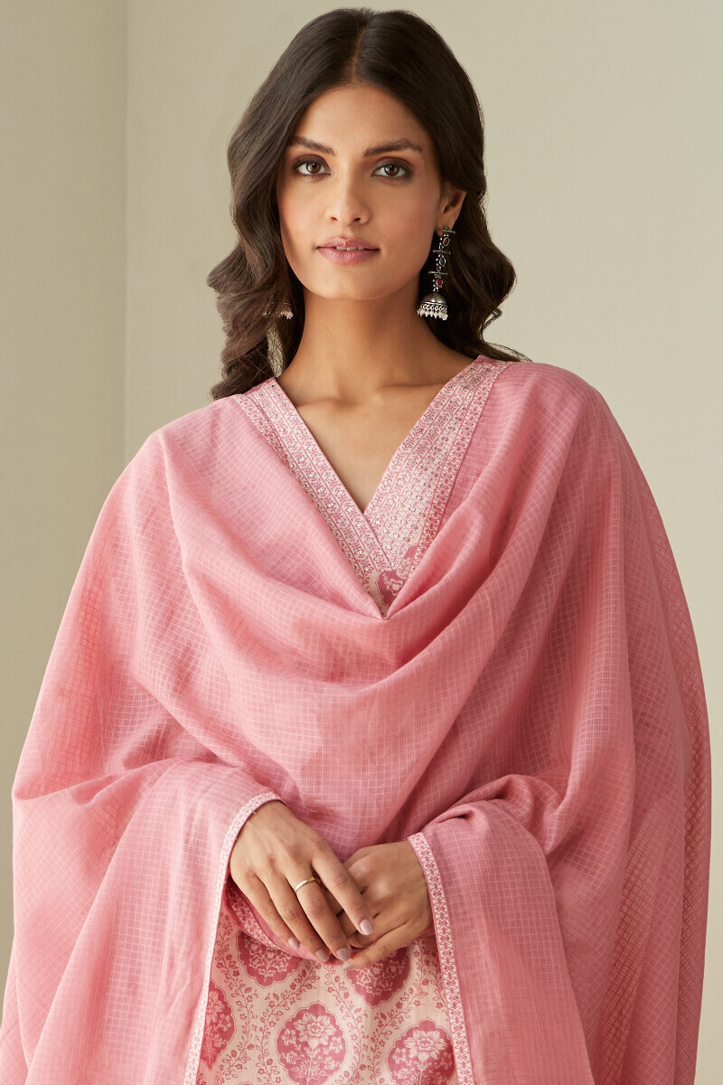 Pink Handcrafted Kota Dupatta