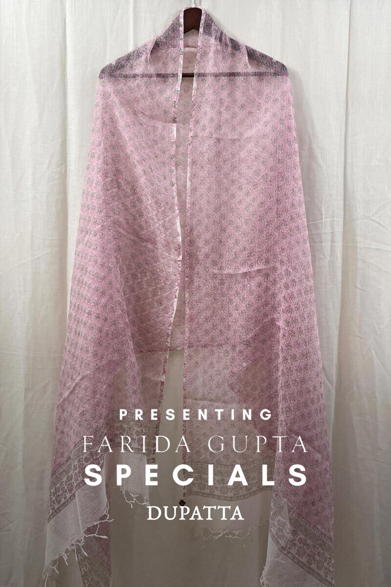 Pink Hand Block-Printed Kota Dupatta