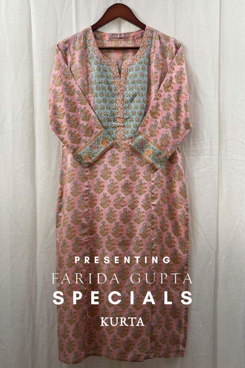 Pink Hand Printed Straight Modal Kurta