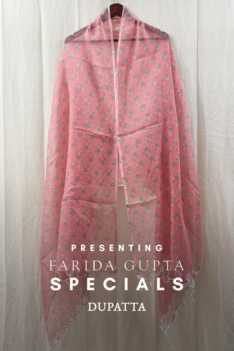 Pink Hand Block-Printed Kota Dupatta