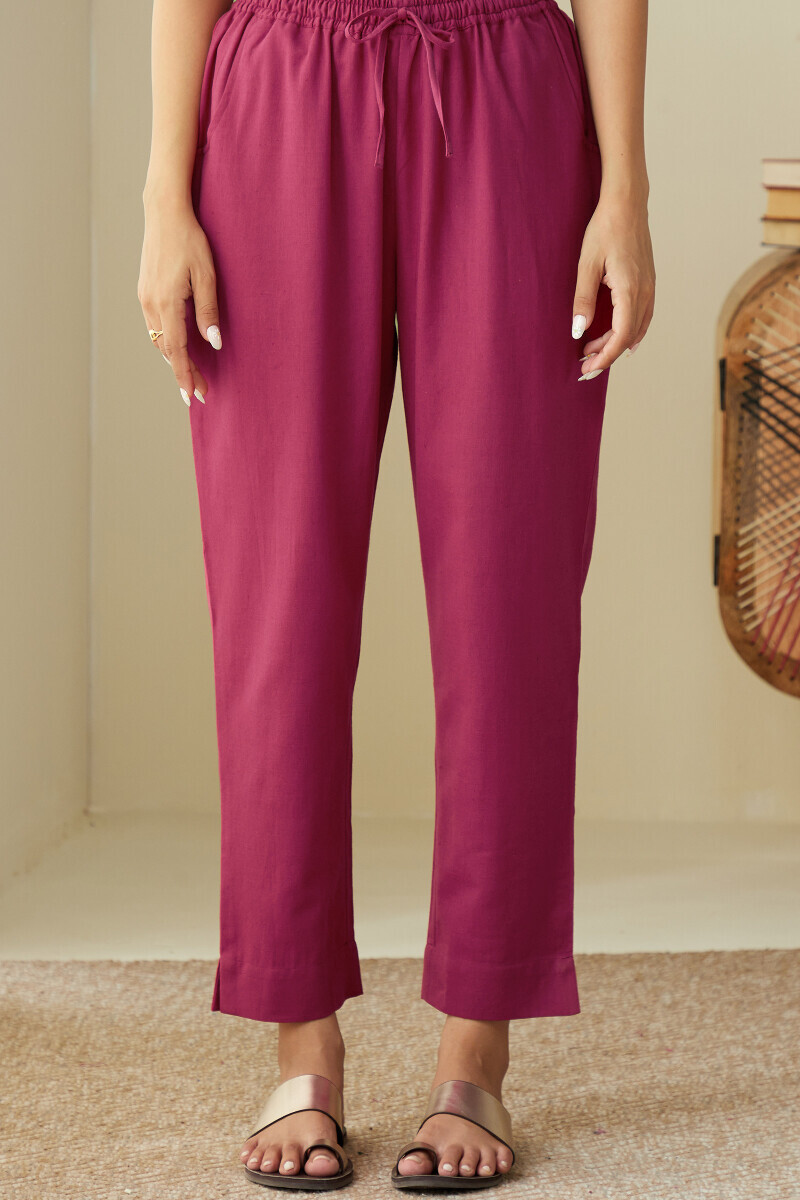 Pink Handcrafted Cotton Flax Narrow Pants